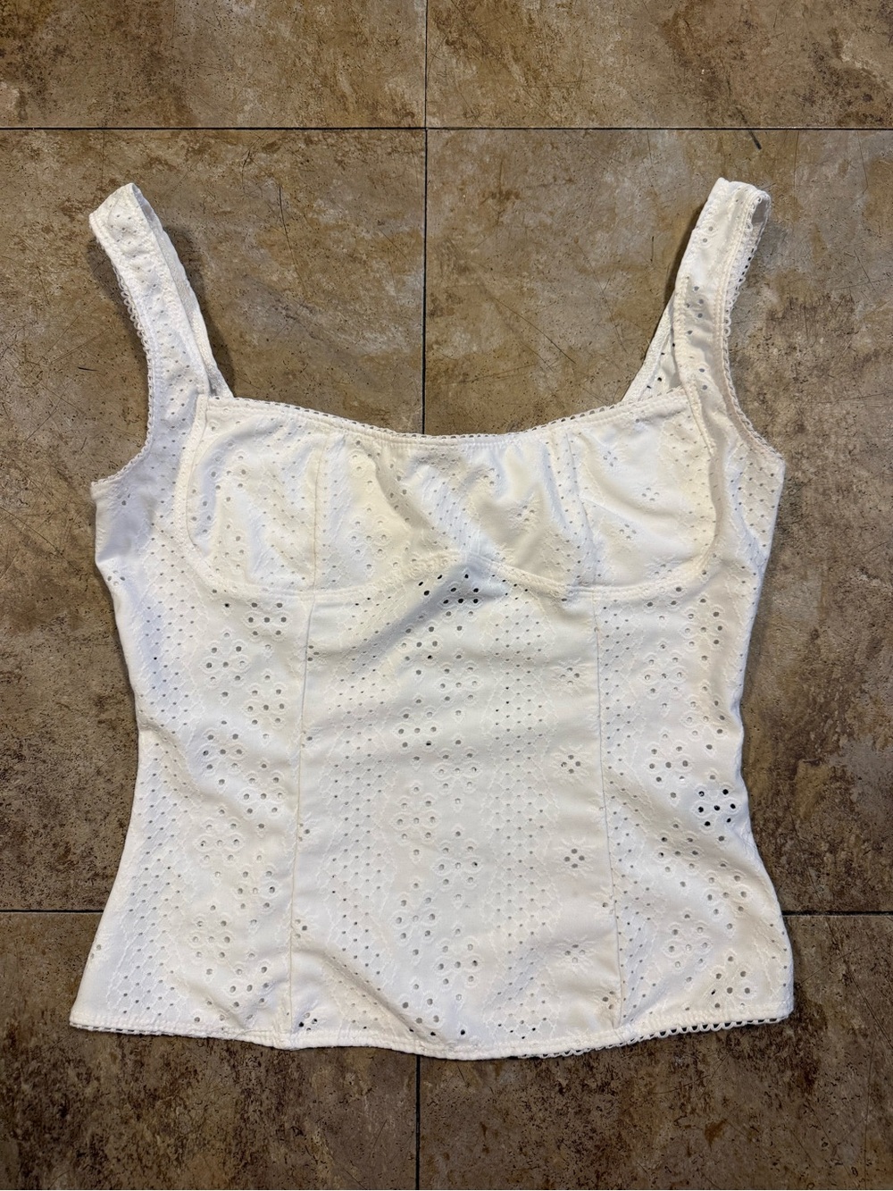 White Eyelet Corset-Style Tank Top